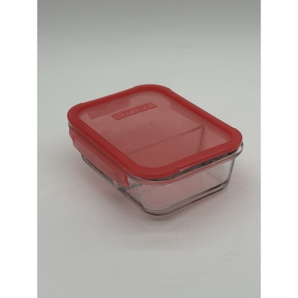 PYREX DIVIDED CLEAR GLASS DISH 7100-P (MADE IN TURKEY) With RED LID